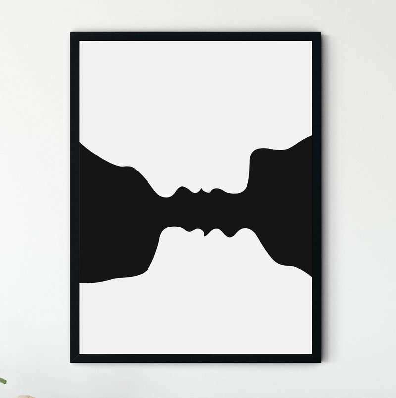 LGBT+ art, gay love, jpg file, gay couple kissing, gay friend gift, black decor - Posters - Other Materials Black