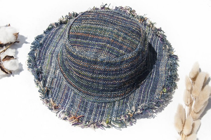 Hand-woven cotton Linen cap / knit cap / hat / straw hat / straw hat / cap mountaineering - iridescent sky - Hats & Caps - Cotton & Hemp Multicolor