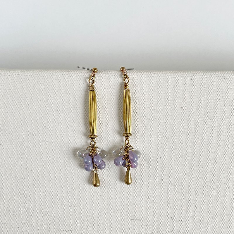 Classic Overture Bronze Earrings Czech Beads Changeable Clip-On - Earrings & Clip-ons - Colored Glass Purple