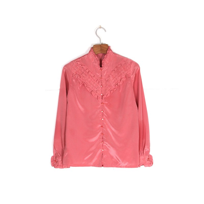 Egg plant vintage] plum smoothie solid color vintage shirt - Women's Shirts - Polyester Pink
