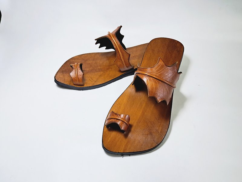 Toe ring sandals, Tan sandals, handmade leather sandals, leaf sandals - 拖鞋 - 真皮 咖啡色