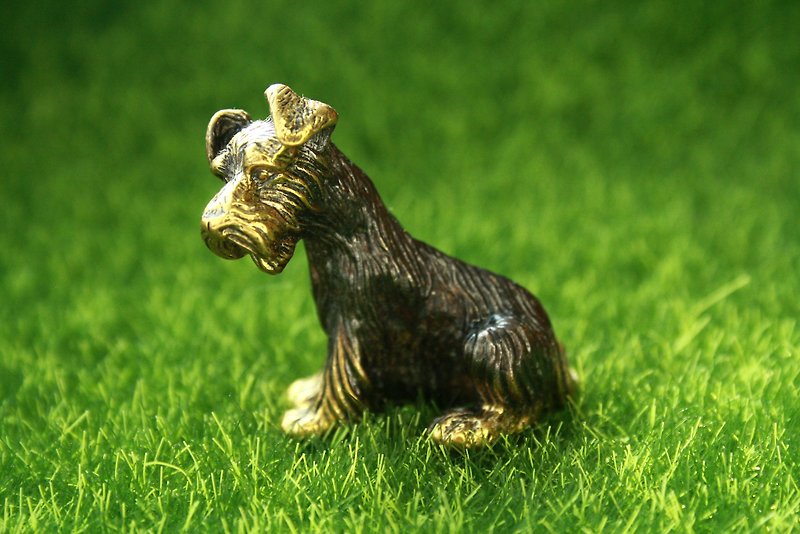 Schnauzer dog - miniature statuette of brass, metal figurine - Items for Display - Copper & Brass 