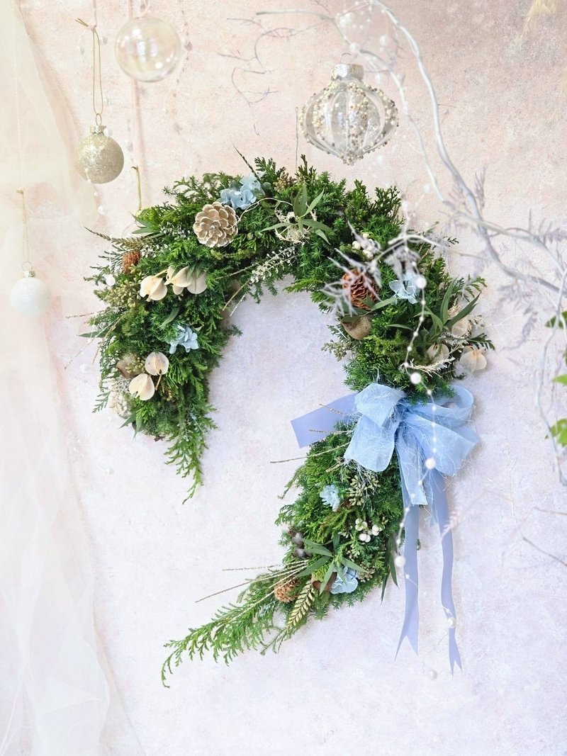 Tianfeng Blue Horseshoe Christmas Wreath Fresh Leaves Fresh Woody Atmosphere - จัดดอกไม้/ต้นไม้ - พืช/ดอกไม้ 