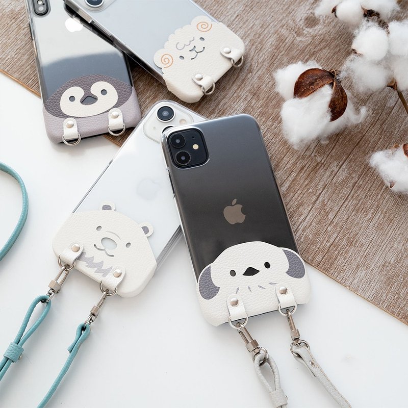 Compatible with all models Smartphone shoulder [Chomaru Animal Winter] Clear smartphone case Shimaenaga Winter BS43K - เคส/ซองมือถือ - หนังแท้ ขาว