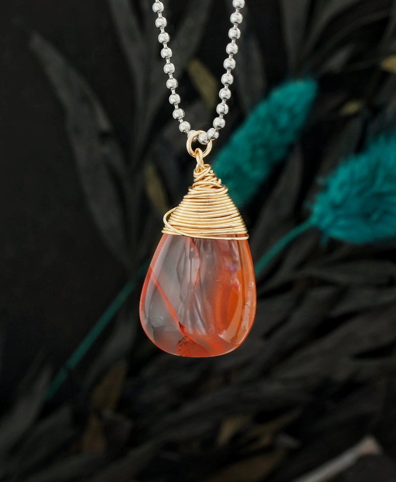 14K GF 南紅瑪瑙不鏽鋼項鍊 SR-04 ( South Red Agate Necklace ) - 項鍊 - 寶石 