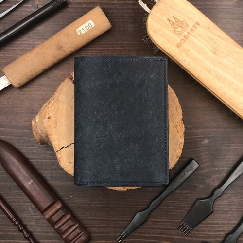 Bara Asah Workshop 【中長錢包】深藍色磨砂牛皮/優雅女士皮夾/免費客製化壓字