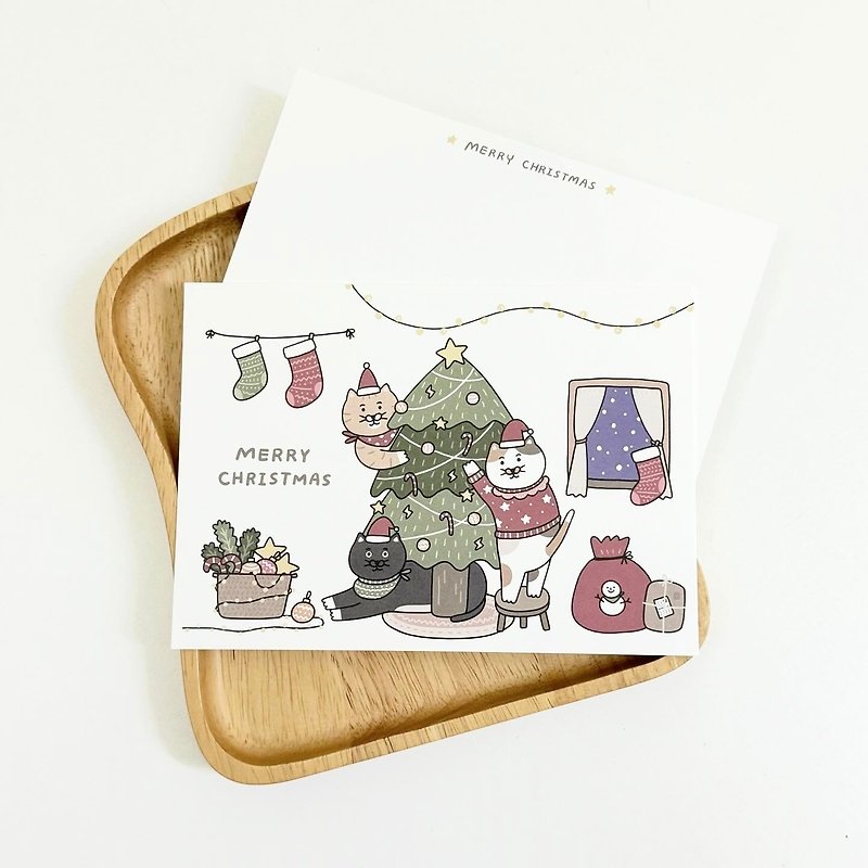 猫のクリスマスツリー-クリスマスカード/ポストカード - カード・はがき - 紙 ホワイト