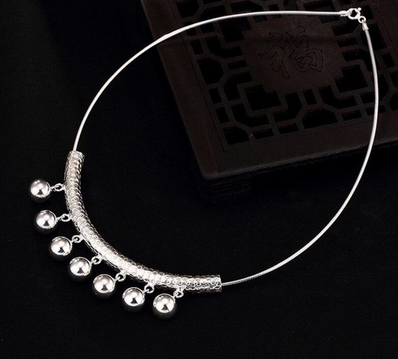 Real 925 Sterling Silver Ethnic Women Beads Tassel Pendant without Necklaces - 鎖骨鍊 - 純銀 銀色