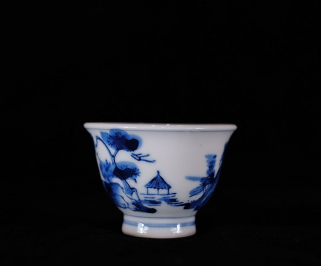 日本古美術】手繪青花瓷杯6客茶杯煎茶杯潮汕泡天然薌沉香檀香