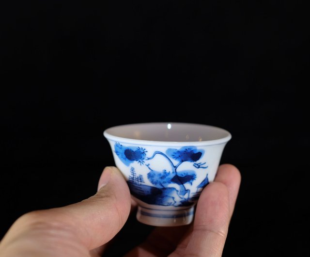 唐物　成化年製銘 青花手描　人物 茶杯 盃5客 古美術 EL11-12 唐物 成化年製銘 青花手描 人物 茶杯 盃5客 古