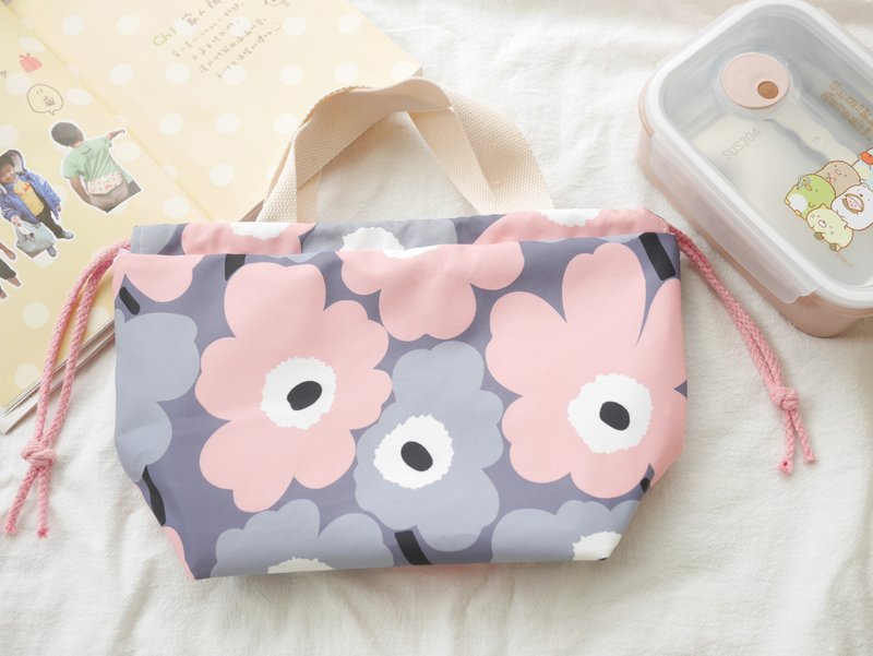 Waterproof Portable Lunch Bag Bundle Pocket Primary School Lunch Bag Pink Flowers - Handbags & Totes - Cotton & Hemp Blue