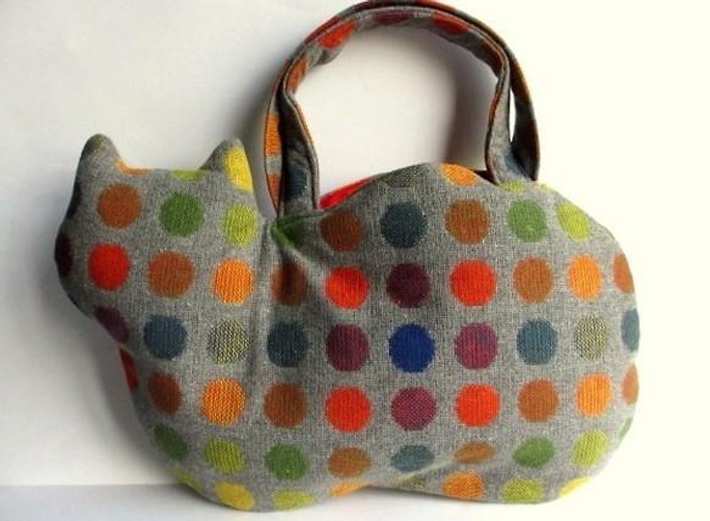 Wool cat bag * colorful dot orange - กระเป๋าถือ - ผ้าฝ้าย/ผ้าลินิน สีเทา