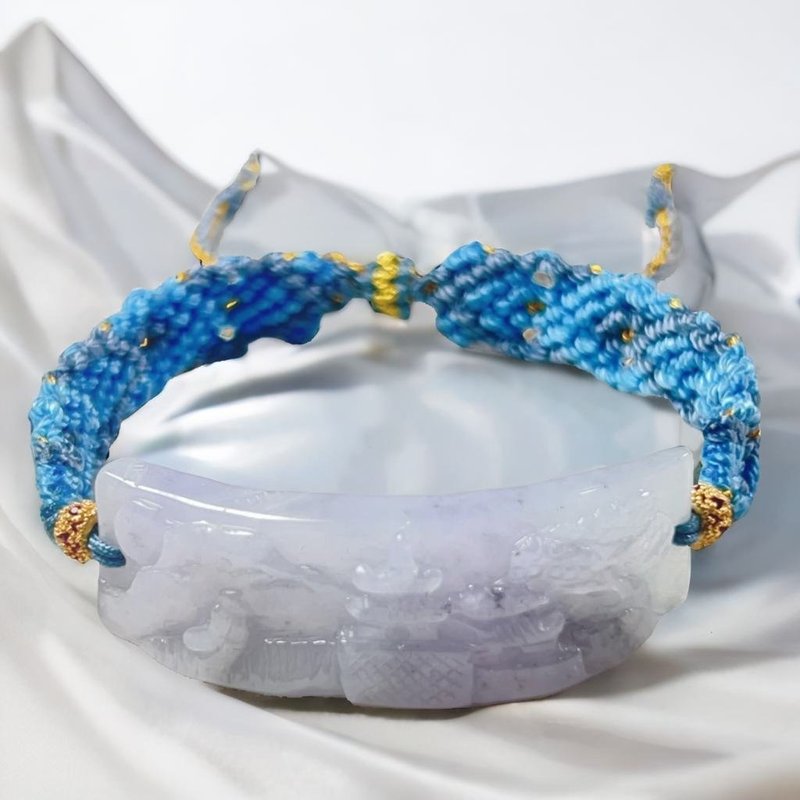 冰烏雞翡翠山水牌編織手鍊 | 天然緬甸玉翡翠A貨 | 送禮 - 手鍊/手環 - 玉石 透明