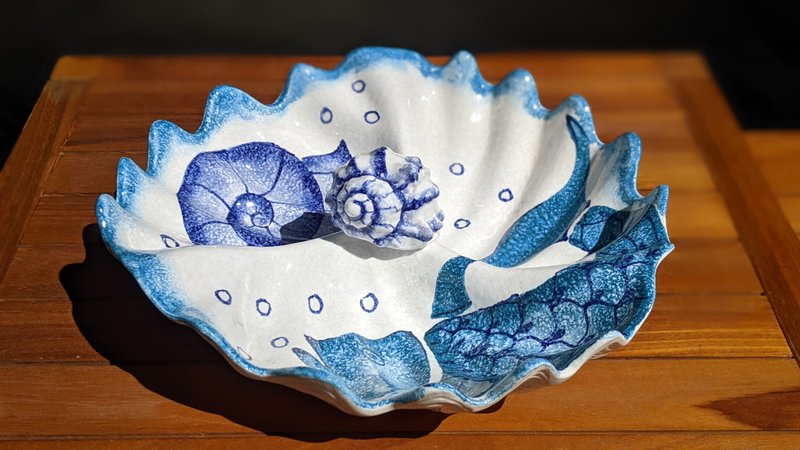 義大利手工陶-MD地中海 分隔碗33cm - 碗 - 陶 藍色