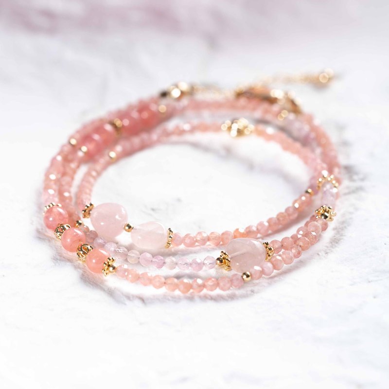 Rose Quartz, Rhodochrosite, 14K Gold Filled Findings Bracelet - Bracelets - Crystal Multicolor