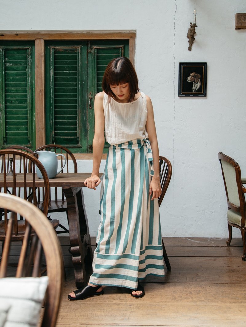 Mulmul Turquoise two ways skirts - Skirts - Cotton & Hemp Blue