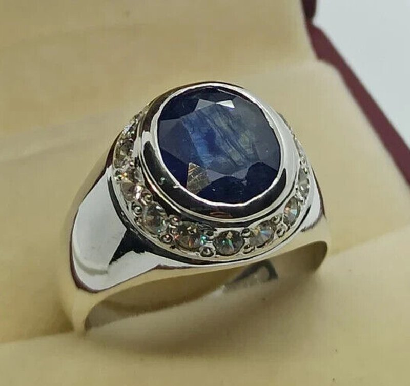 Natural Deep Blue Sapphire Women Ring Sterling Silver 925 Handmade Neelam Ring - 戒指 - 寶石 藍色