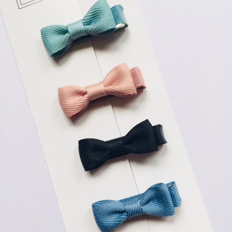 British Ribbies Chevron Ribbon Mini Bows Set of 4 - Sky Bow Hair Clips - Hair Accessories - Polyester 