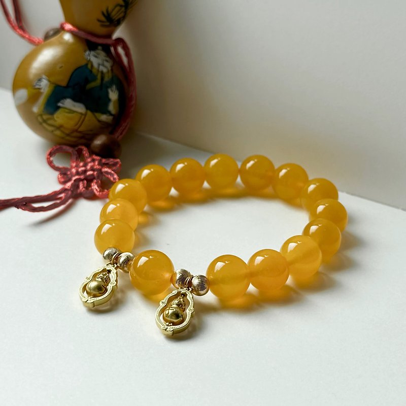 Peace Blessing Pendant Yellow Agate 14K Gold Plated Bracelet - สร้อยข้อมือ - เครื่องประดับพลอย สีแดง