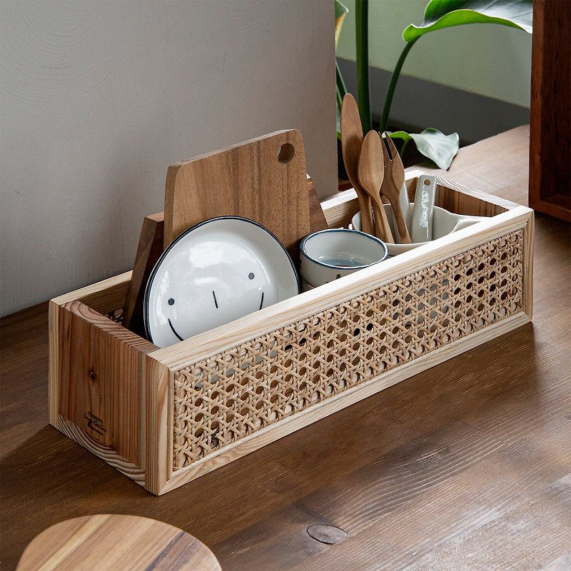 Tomood/ between soil and wood handmade solid wood double-sided rattan storage box flower stand (XL) - Storage - Wood 