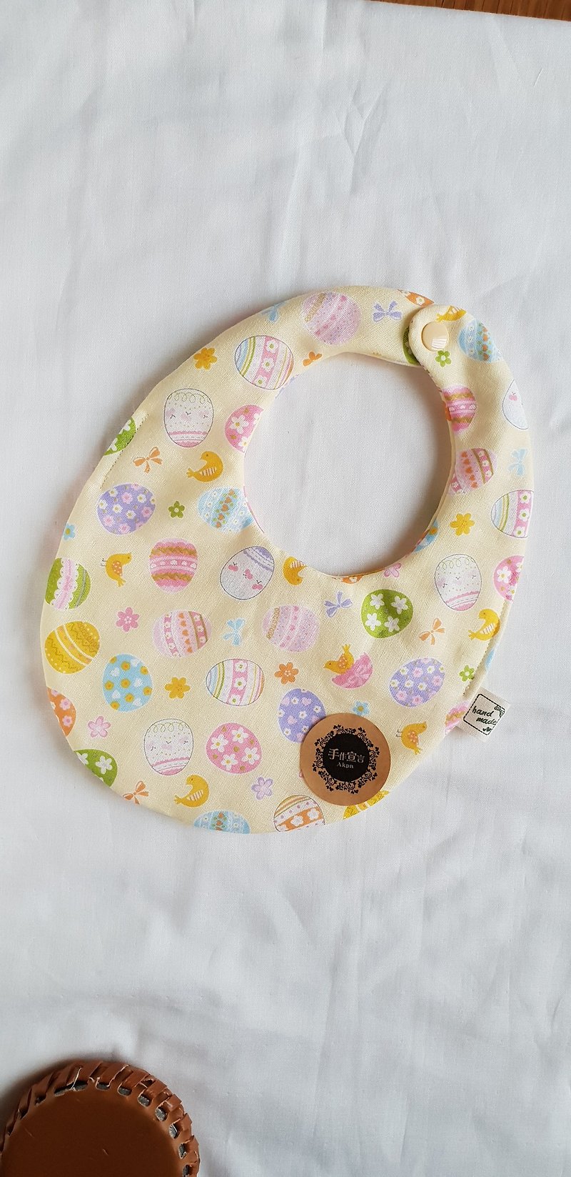 Little chicken painted egg-light yellow-eight layers of yarn 100% cotton double-sided egg-shaped bib - Baby Gift Sets - Cotton & Hemp Yellow