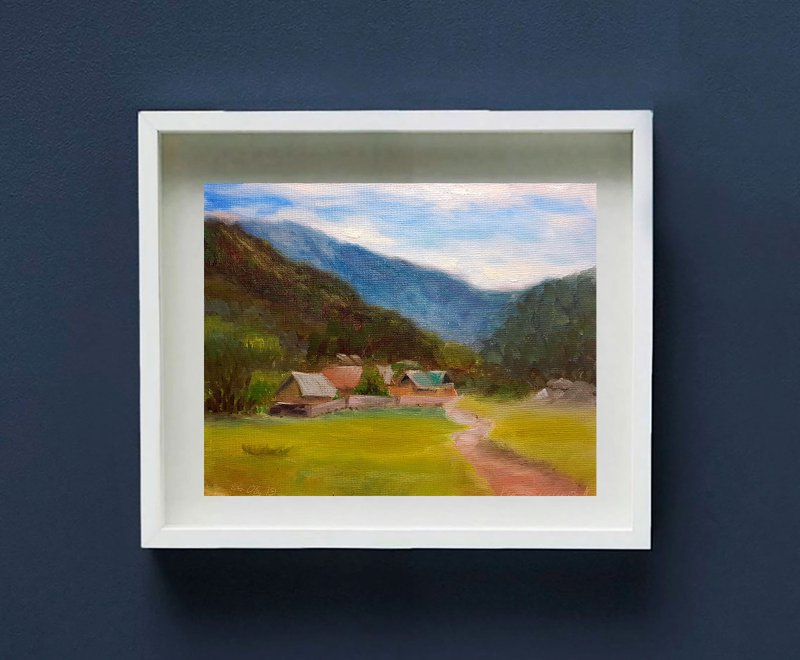 Farm painting Blue Mountains Original Art Landscape Nature art  Plein Air - Wall Décor - Other Materials Green