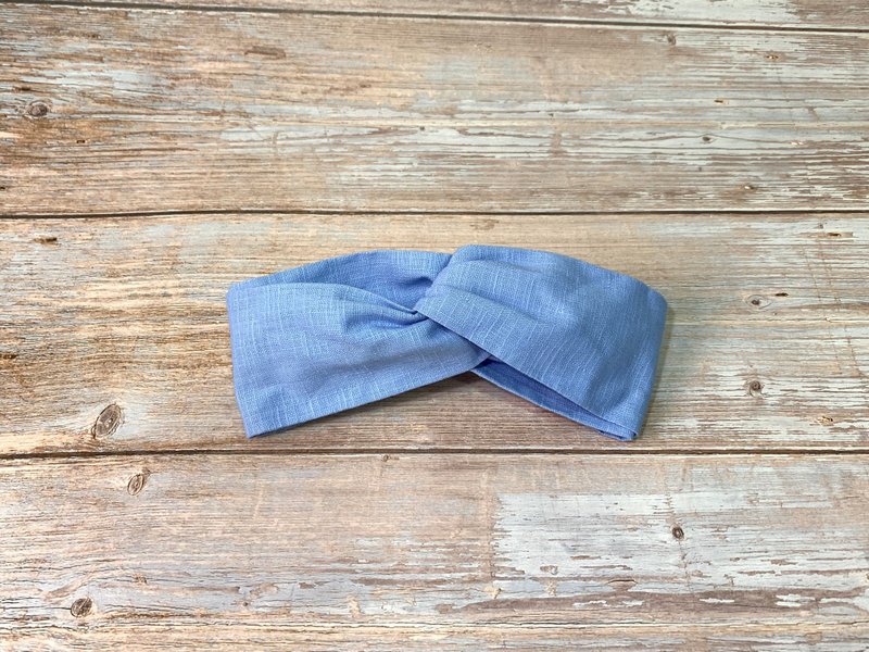 交叉髮帶/素色款/矢車菊藍 - 髮箍/髮帶 - 棉．麻 藍色
