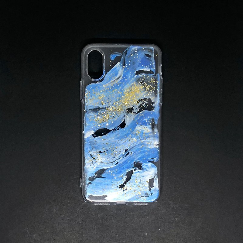 Acrylic 手繪抽象藝術手機殼 | iPhone X/XS |  Aqua Sparks - 手機殼/手機套 - 壓克力 藍色