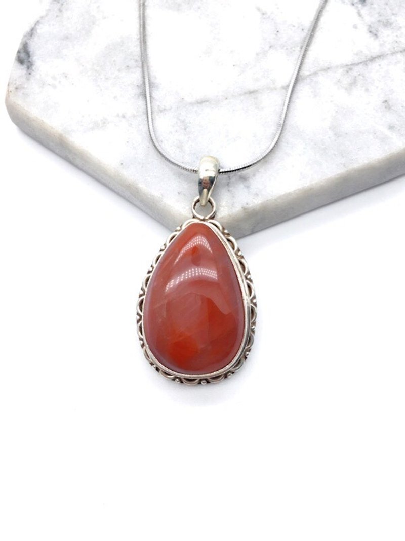 South onyx 925 sterling silver necklace Nepal handmade inlay (style 2) - Necklaces - Gemstone Red