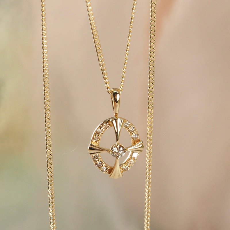 18K金圓形鑽石十字架項鏈18K Gold The Round Diamond Cross Neck - 項鍊 - 貴金屬 