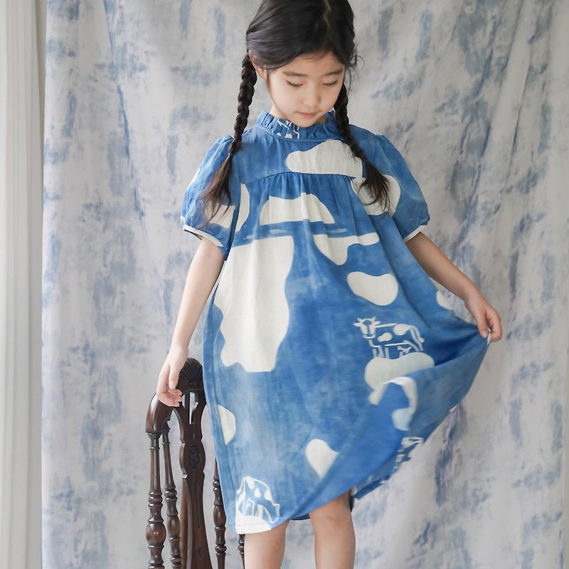 Shuhe MaaathKids handmade plant dyed fuzzy dyed Chinese intangible heritage short-sleeved silk cotton baby dress - One Piece Dresses - Silk 