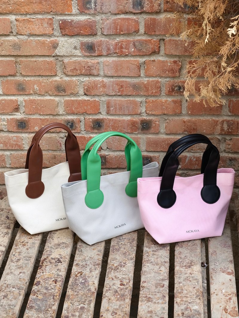 Three-color canvas and leather tote canvas bag vegetable basket bag - กระเป๋าแมสเซนเจอร์ - ผ้าฝ้าย/ผ้าลินิน หลากหลายสี