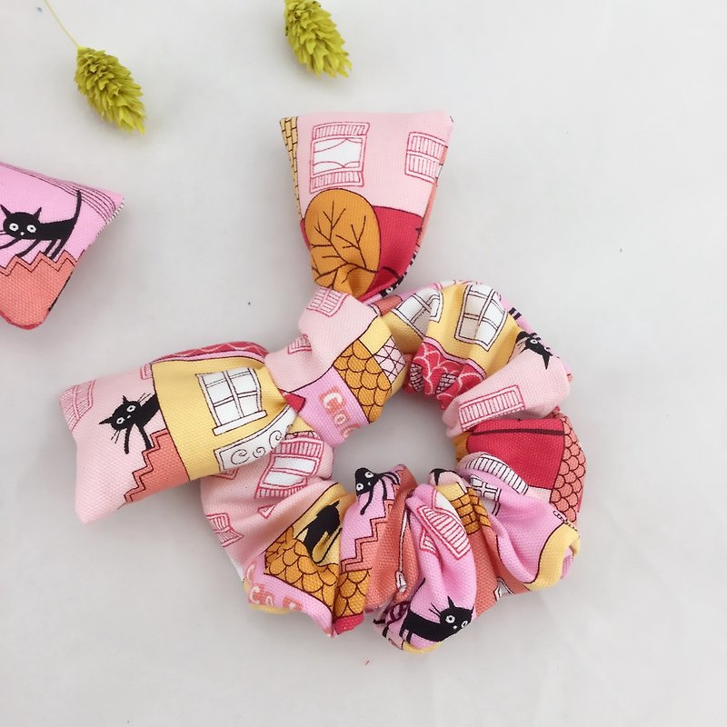 Pink City Black Cat - Donut Butterfly Hair Tie - Plus Butterfly Wings Cute Wrist Watch - Hair Accessories - Cotton & Hemp 