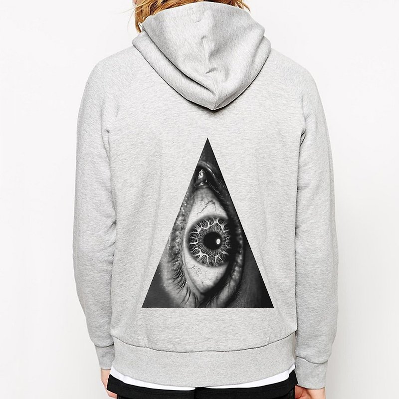 Triangle Eye [Spot] Metal Zipper Hooded Bristle Jacket Gray Triangle Eye Geometric Design Homemade Brand Fashion Round Bright Justice - เสื้อฮู้ด - ผ้าฝ้าย/ผ้าลินิน สีเงิน