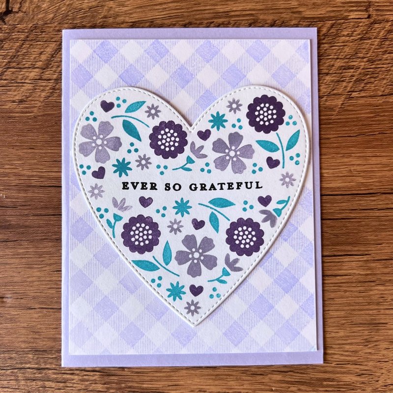 EVER SO GRATEFUL 花 愛心 紫色 格子 感謝卡 - 卡片/明信片 - 紙 紫色