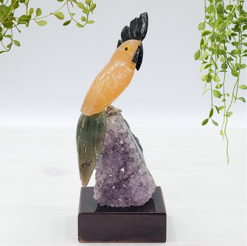 Crystal Parrot Wishes Manifestation*from Brazilian Handicrafts Healing Crystal Bird*p3 Amethyst Town - Items for Display - Crystal Multicolor