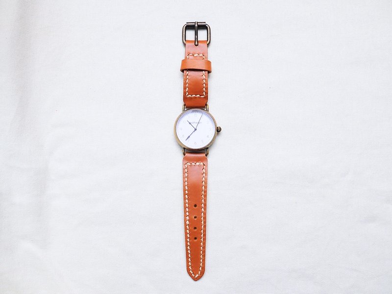 Watch strap with Japanese movement watch jade well stitched leather material package free lettering handmade bag couple gift watch strap simple and practical Italian leather vegetable tanned leather leather DIY partner genuine leather cowhide customized Valentine’s Day gift - Other - Genuine Leather Orange