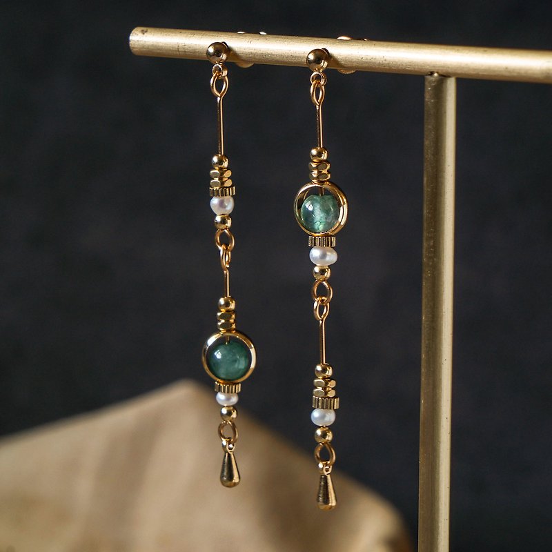 Quartzite Jade Pearl Aristocratic Earrings-Can be clipped - ต่างหู - ทองแดงทองเหลือง สีทอง