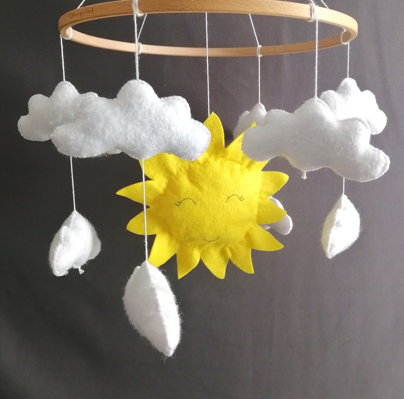 sun clouds baby mobile crib, felt Sky theme nursery decor,neutral baby mobile - Kids' Toys - Other Materials 