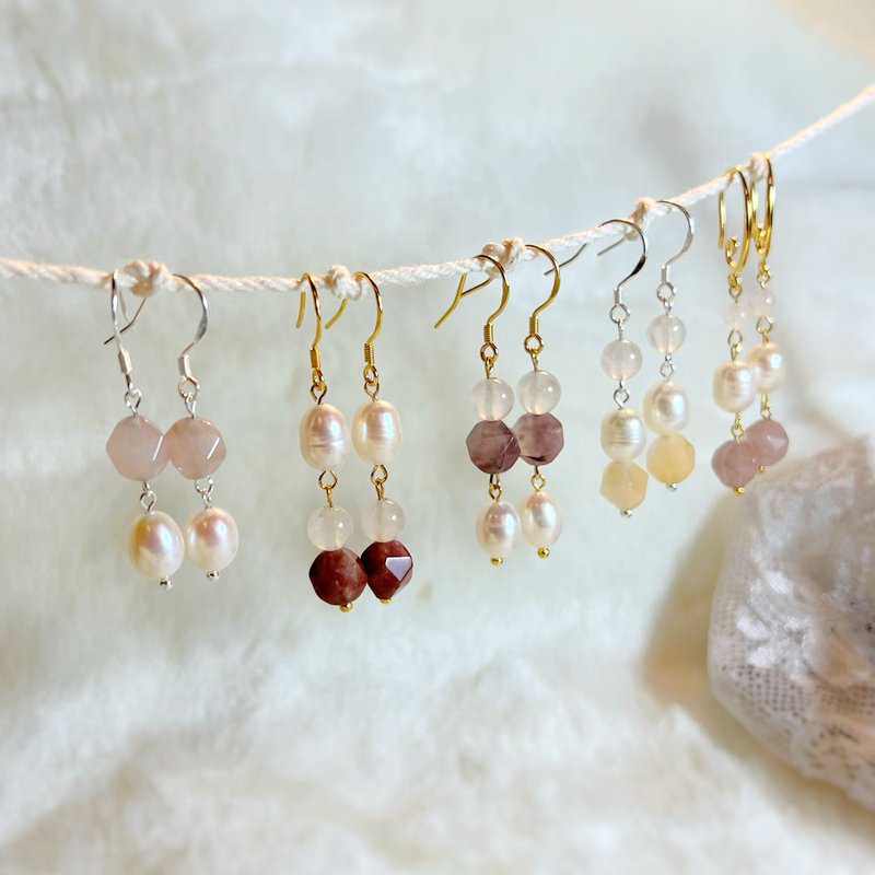 Natural pearls, gold wire and jade ear hooks丨elegant style‧ One thing, one picture‧ - Earrings & Clip-ons - Pearl Multicolor