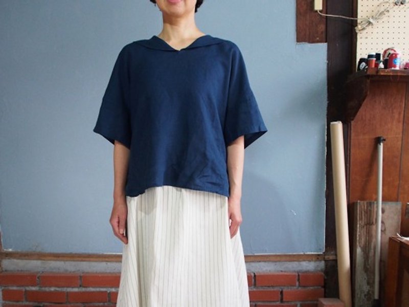 Sailor color blouse dyed with log wood Navy [Botanical die] 8411-03001-01 - Women's Tops - Cotton & Hemp 