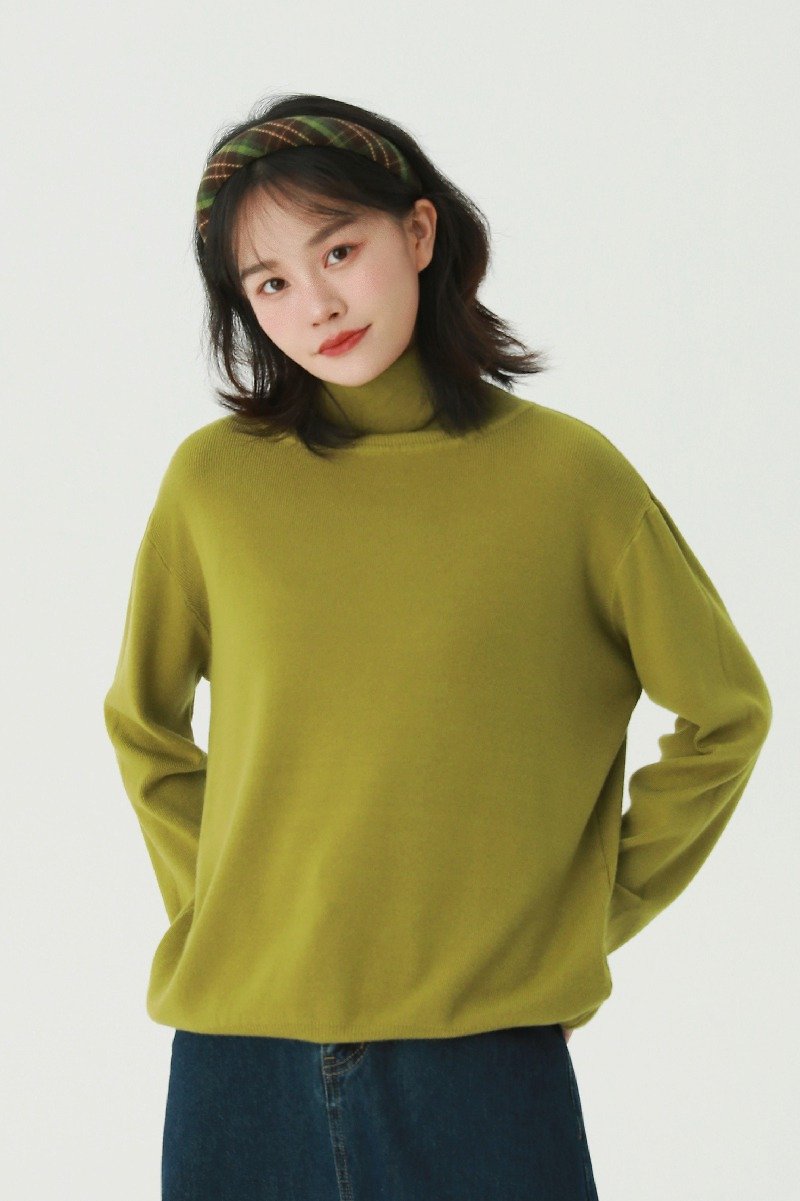 Fruit Green 4 Colors Skin-Friendly High Neck Loose Long Sleeve Knit Sweater Thin Neutral Loose Sweater One Size - Women's Sweaters - Other Man-Made Fibers Green