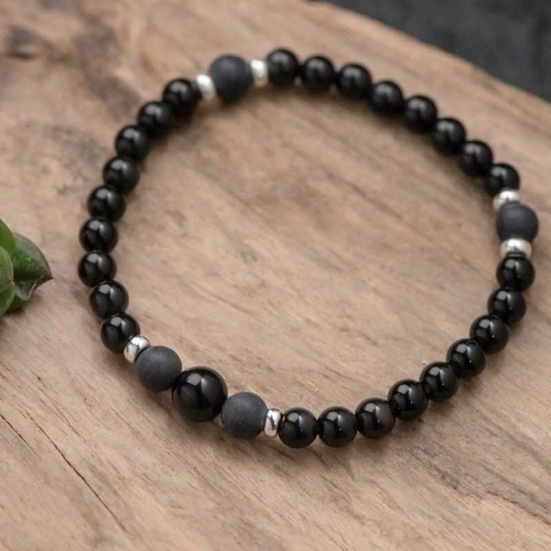 Obsidian Series 6mm Bianstone Obsidian Single Layer Bracelet - Bracelets - Semi-Precious Stones Black