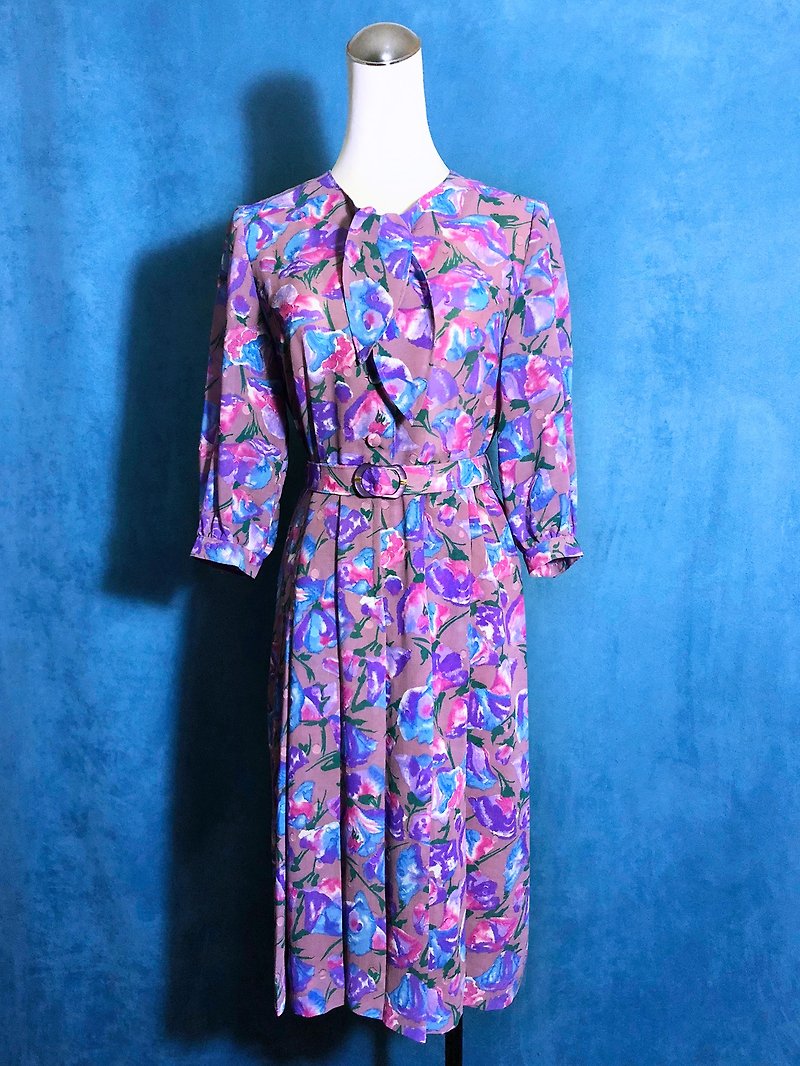 Art flower textured vintage dress / abroad brought back VINTAGE - One Piece Dresses - Polyester Pink