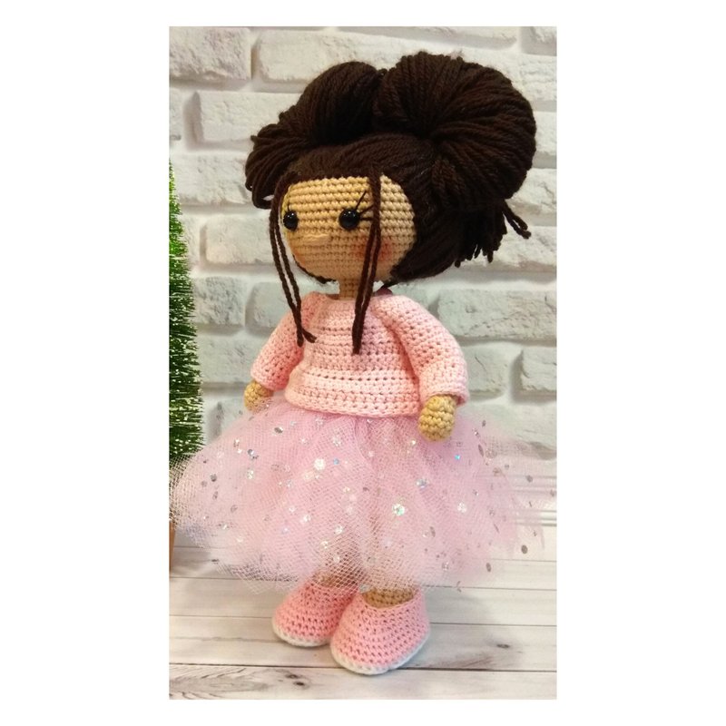 Doll in pink clothes, doll in pink dress, art doll, crocheting doll, gift doll - 寶寶/兒童玩具/玩偶 - 棉．麻 粉紅色