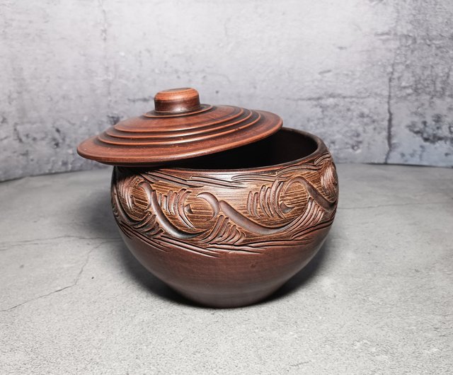 Ceramic cooking pot 1500ml Casserole with lid handmade red clay - Shop Red  Stone Pots & Pans - Pinkoi