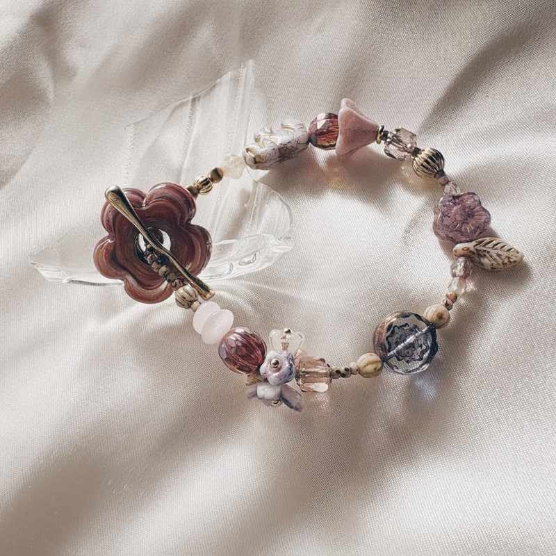 微客製－紫色土耳其琉璃花手環 // OT扣、鍍14K - 手鍊/手環 - 琉璃 紫色