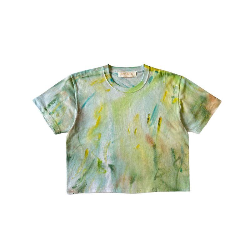 Short fit cotton hand-painted T-shirt - เสื้อยืดผู้หญิง - ผ้าฝ้าย/ผ้าลินิน หลากหลายสี
