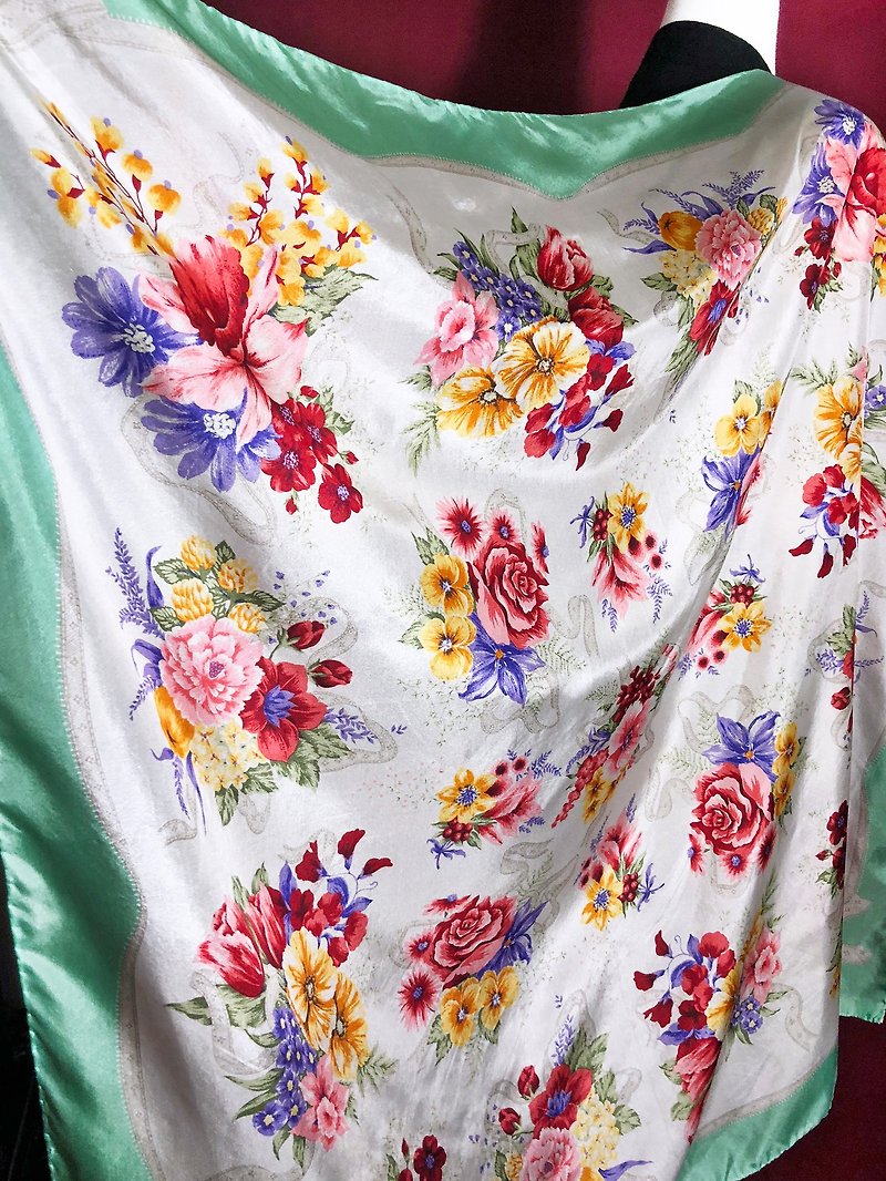 Time vintage / romantic flower antique shawl scarves - ผ้าพันคอถัก - ผ้าไหม หลากหลายสี