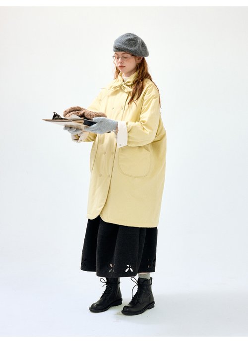 oddmaker odd maker新雪麗三角巾可拆卸圓領棉服女百搭保暖中長款棉衣外套